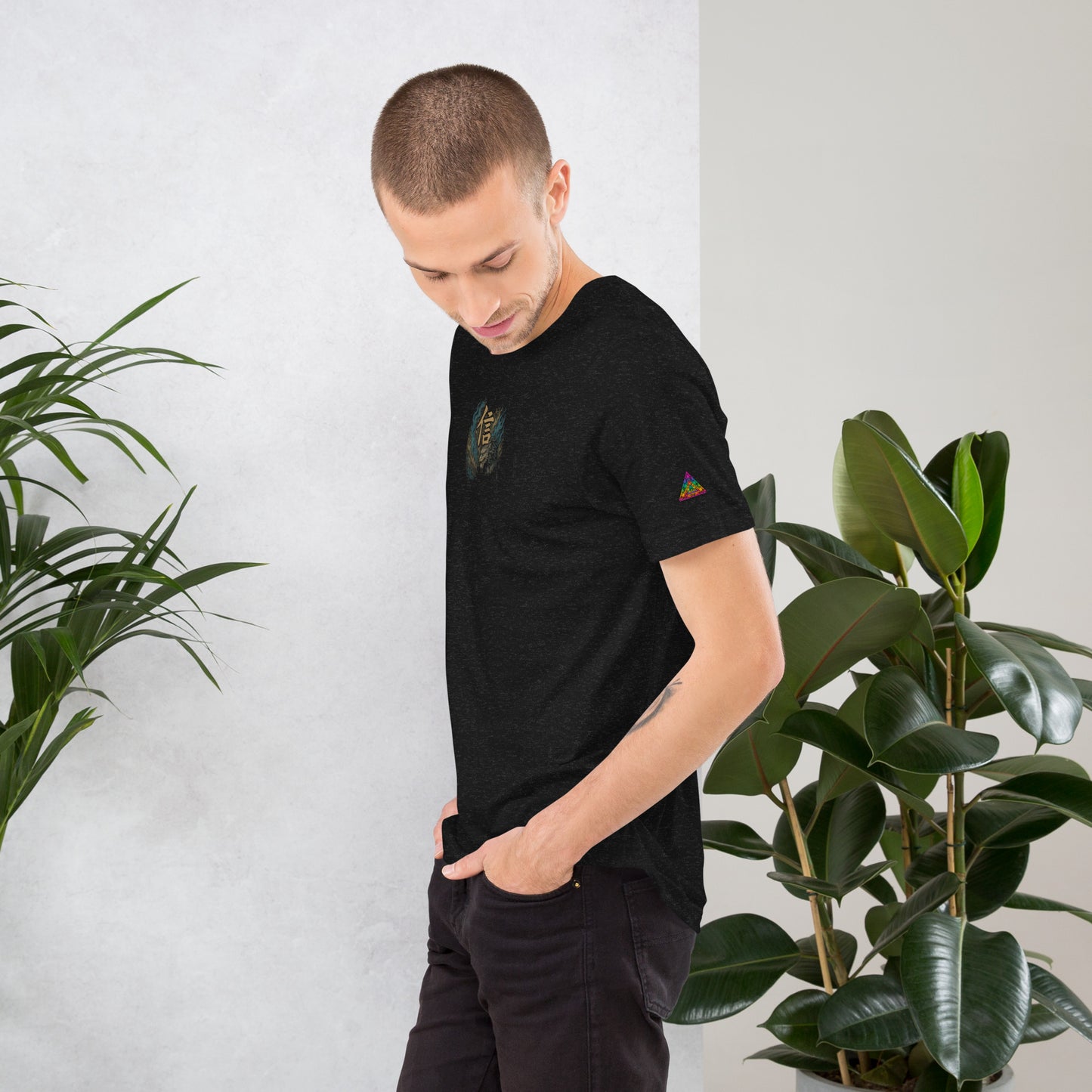 Hemp Pattern Triangle – "Faith" Kanji with Mythical Guardian Beast T-Shirt