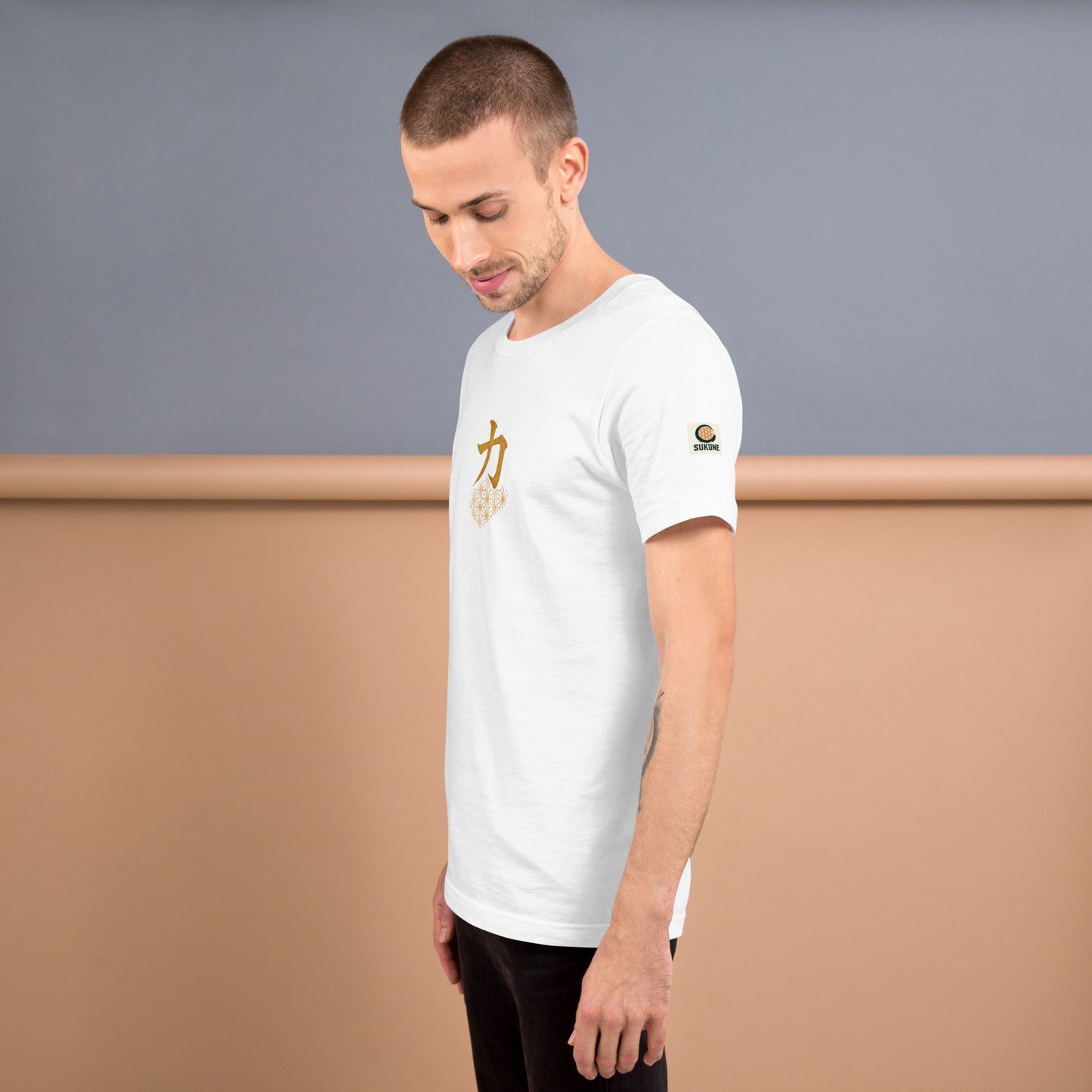 Power" Kanji with Hemp Pattern – Sacred Japanese Energy Tee | SUKUNE Original