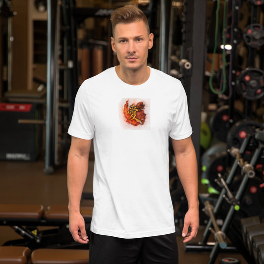 "Ai" – Love Kanji Surrounded by Fire | Hemp Pattern Triangle T-Shirt